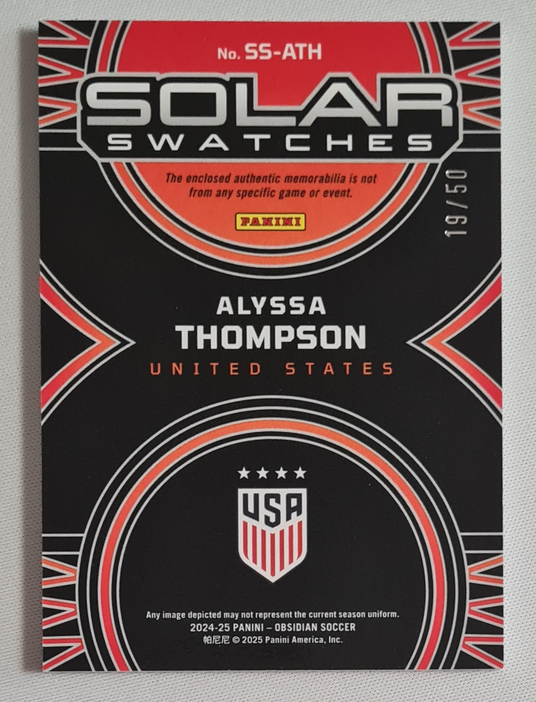 Alyssa Thompson - 2024/25 Panini Obsidian Soccer Solar Swatches #SS-ATH /50 / Patch