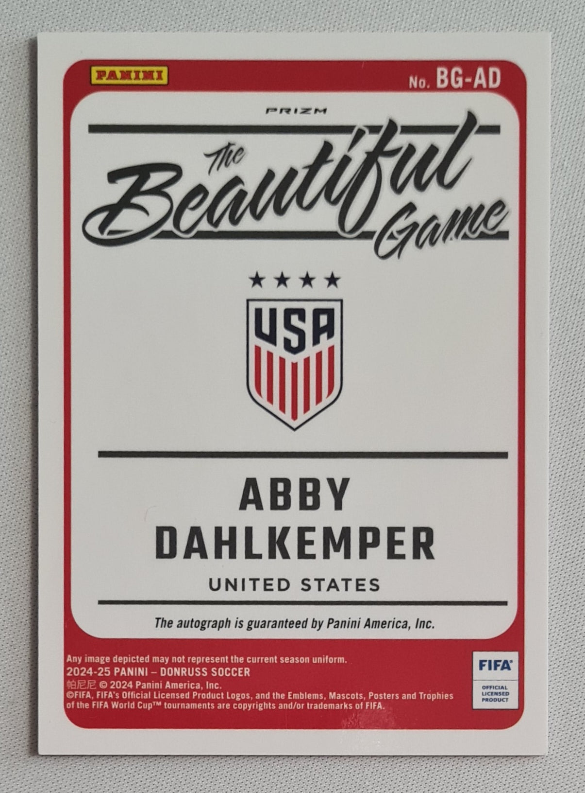 Abby Dahlkemper - 2024/25 Panini Donruss Soccer Team USA The Beautiful Game #BG-AD Pink Prizm /Autograph