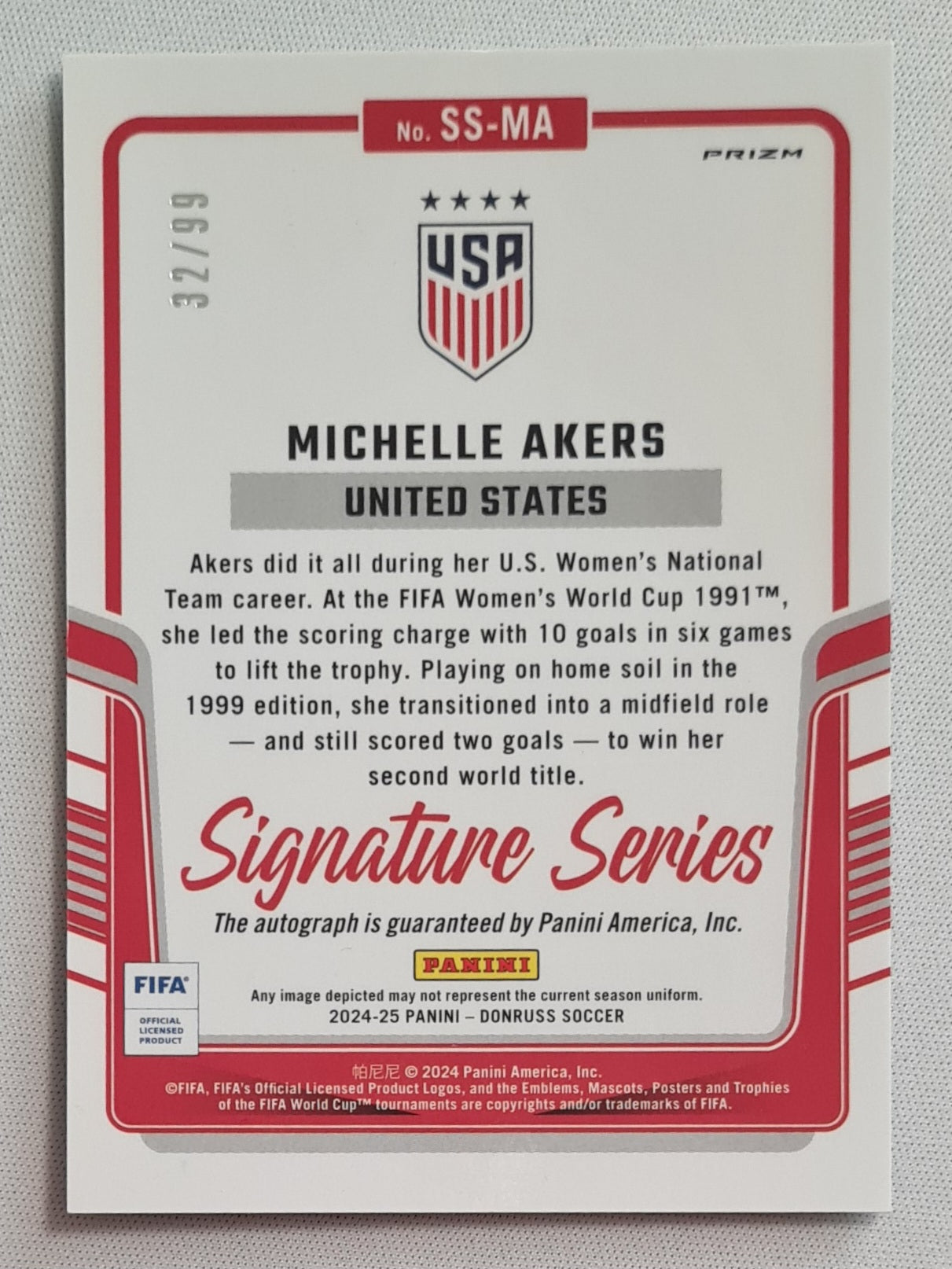 Michelle Akers - 2024/25 Panini Donruss Soccer Team USA Signature Series #SS-MA /99 /Autograph