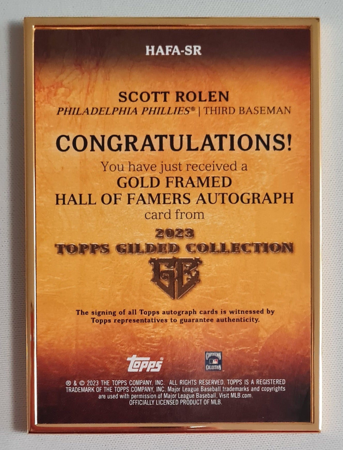 Scott Rolen - 2023 Topps Gilded Collection "Gold Framed" #HAFA-SR /99 /On Card Autograph