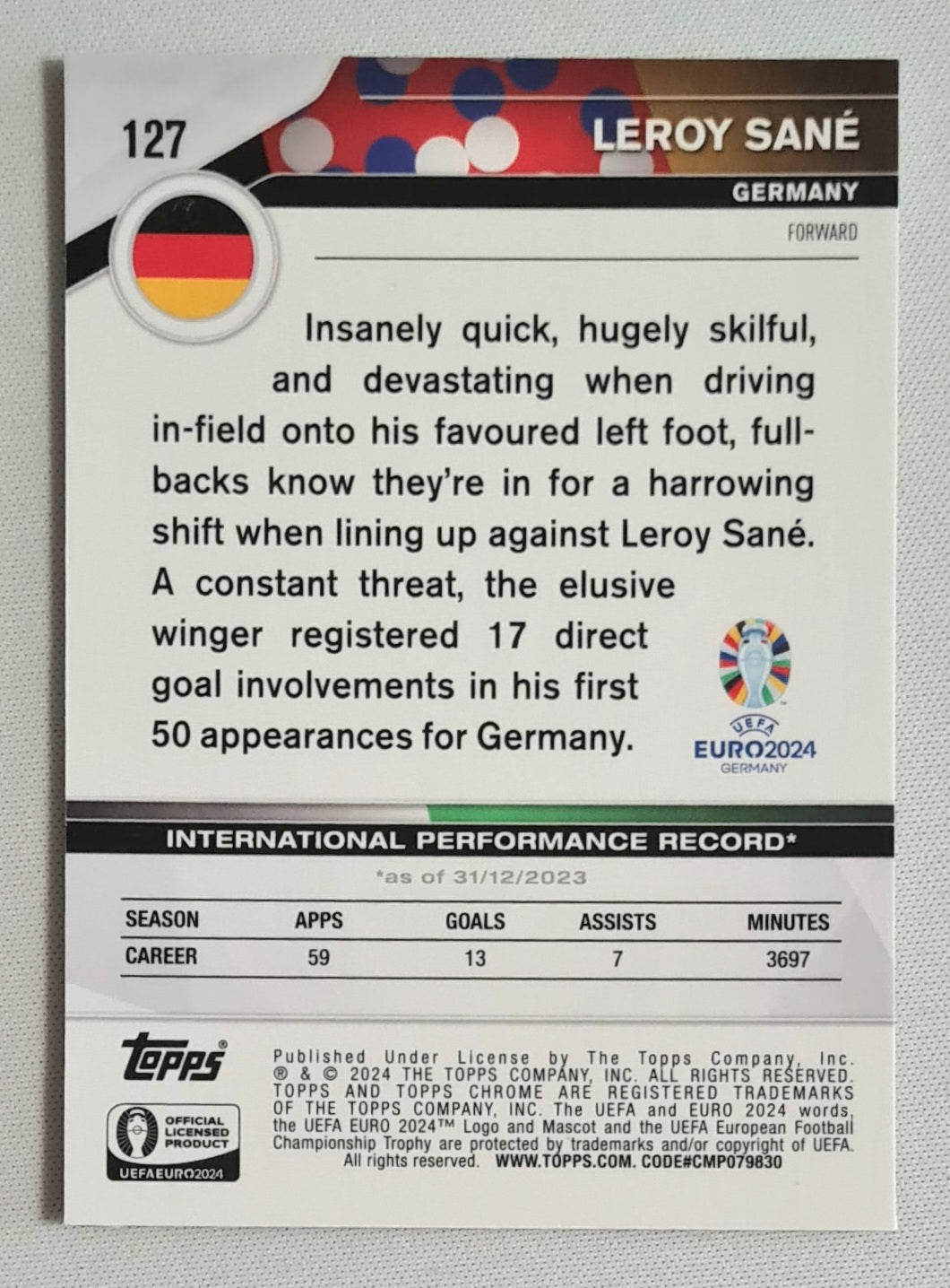 Leroy Sane - 2024 Topps Chrome UEFA Euro 2024 Germany #127 /25