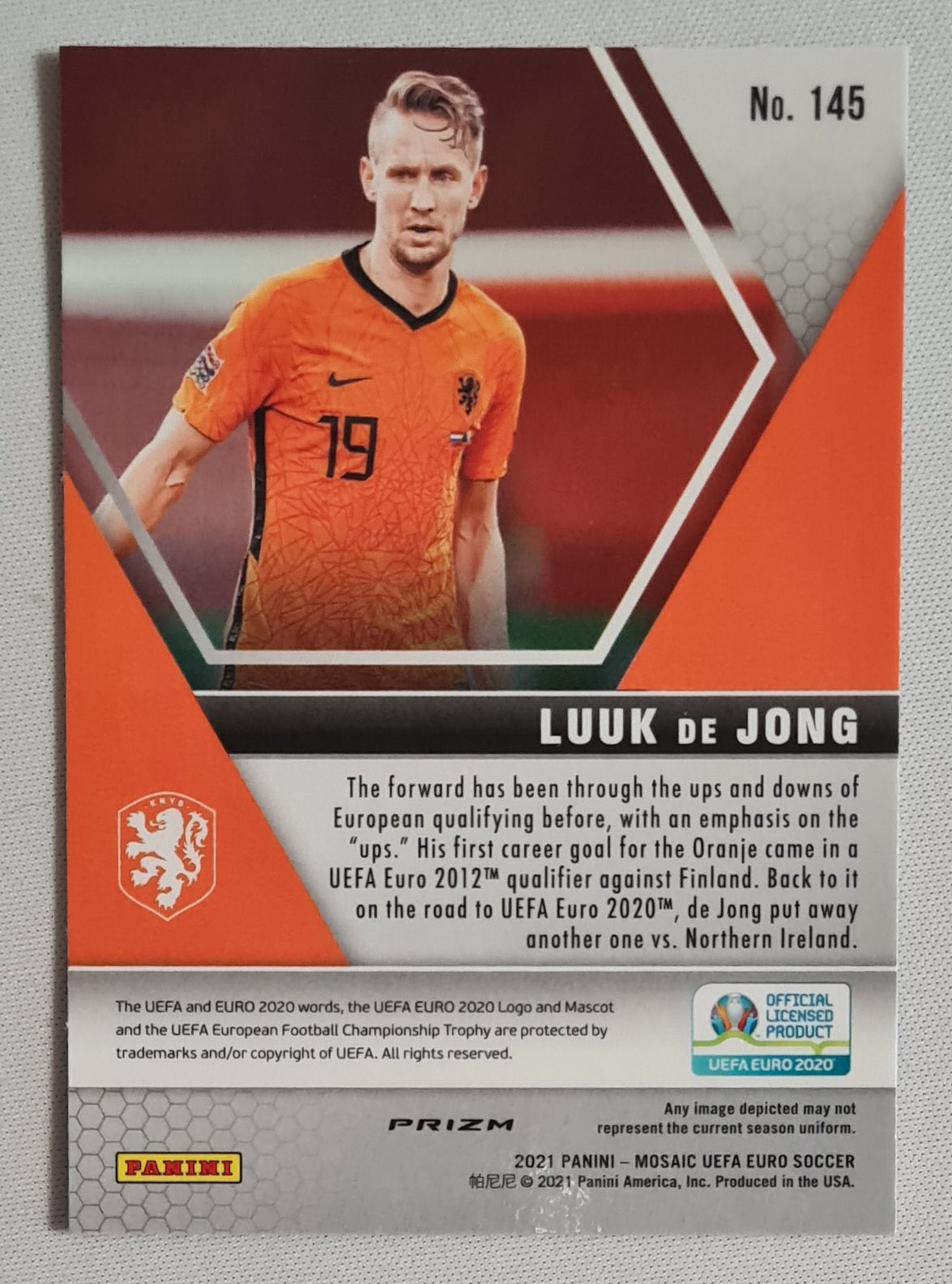 Luuk de Jong - 2021 Panni Mosaic UEFA Euro Soccer 2020 National Team Netherlands #145 Peacock
