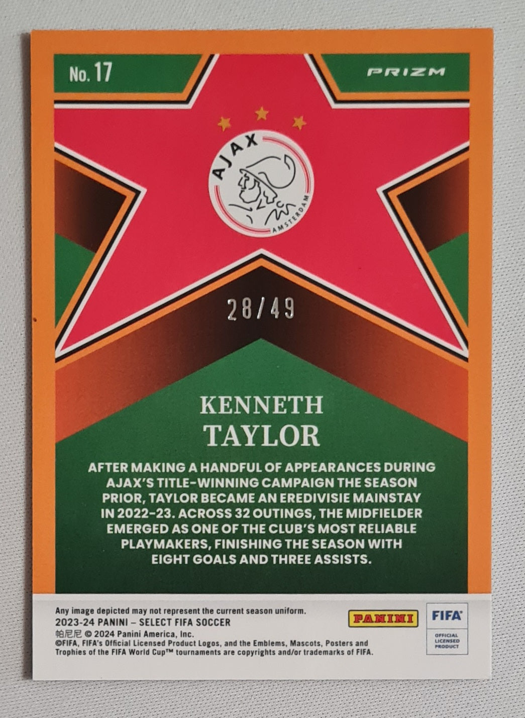 Kenneth Taylor - 2023/2024 Panini Select FIFA Soccer AFC Ajax Amsterdam #17 Prizm Refractor /49
