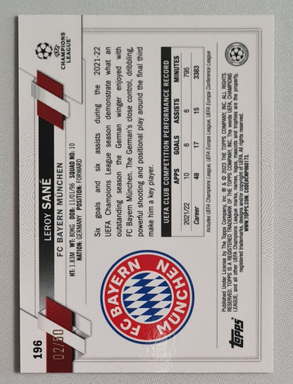 Leroy Sane - 2023 Topps Chrome FC Bayern Munchen Soccer #196 Gold /50