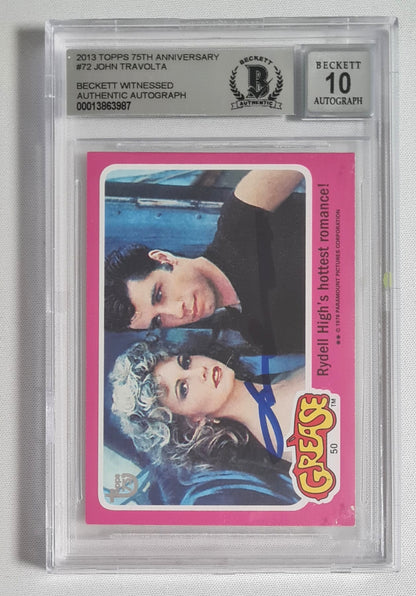 John Travolta - 2013 Topps 75th Anniversary GREASE John Travolta & Olivia Newton John #72 Beckett 10 /Autograph