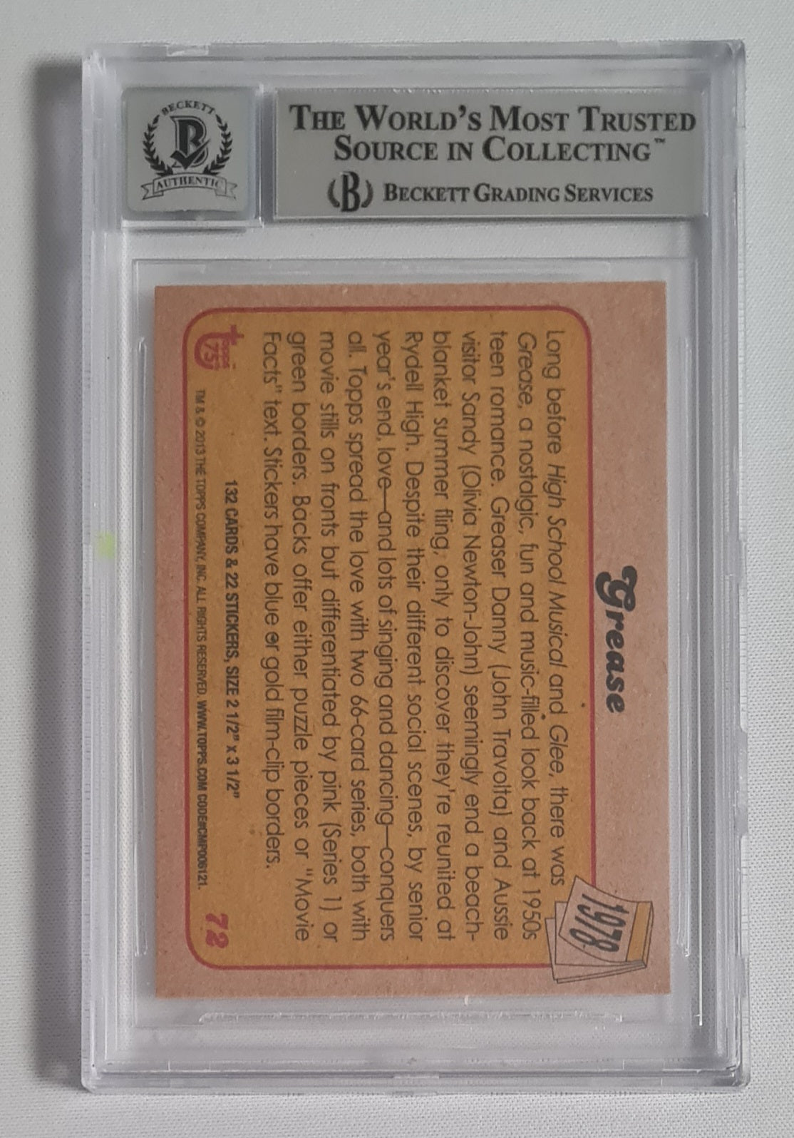 John Travolta - 2013 Topps 75th Anniversary GREASE John Travolta & Olivia Newton John #72 Beckett 10 /Autograph