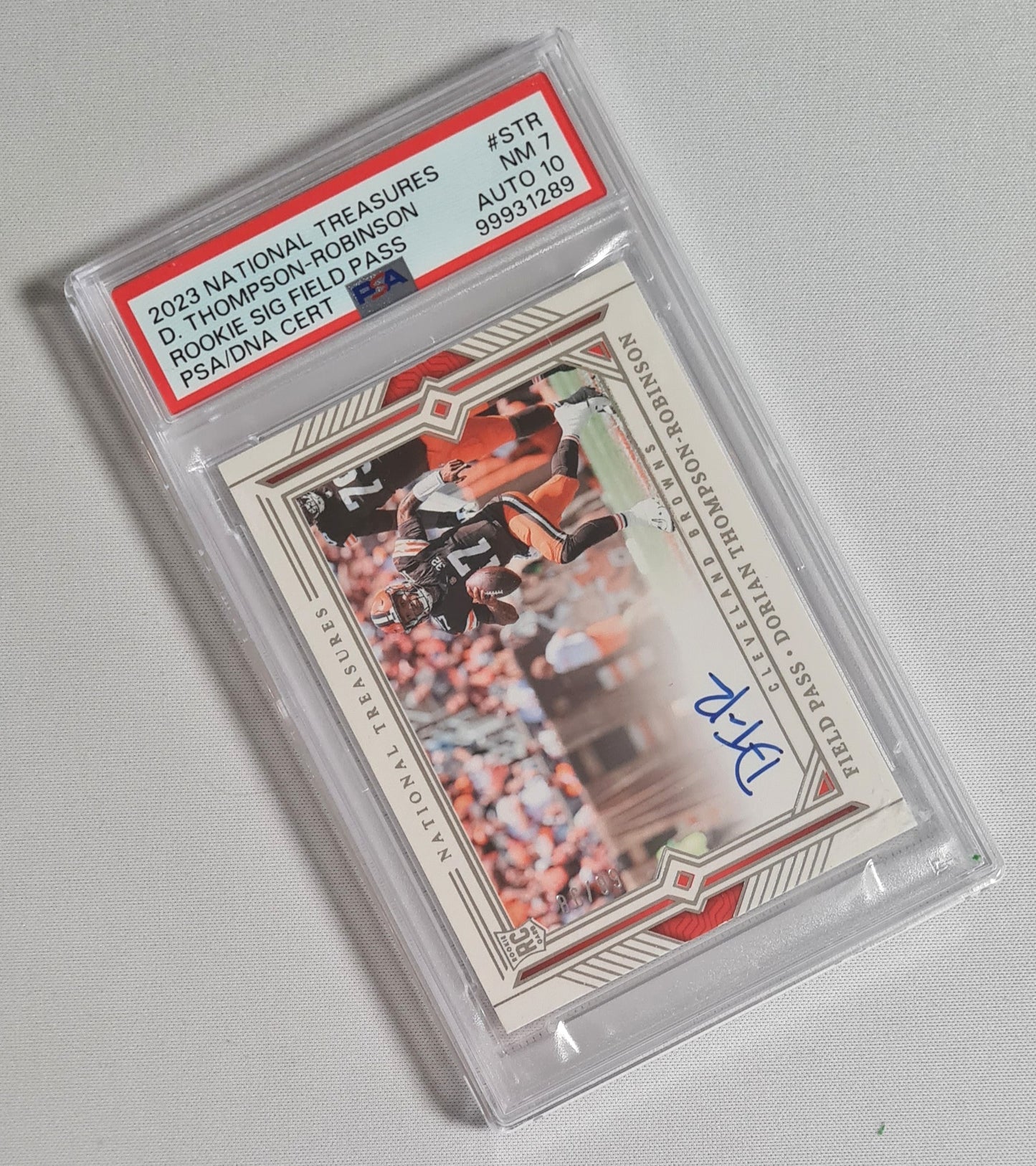 Dorian Thompson-Robinson - 2023 National Treasures Rookie Sign Field Pass NFL Browns #FP-STR /Auto PSA 7 AUTO 10