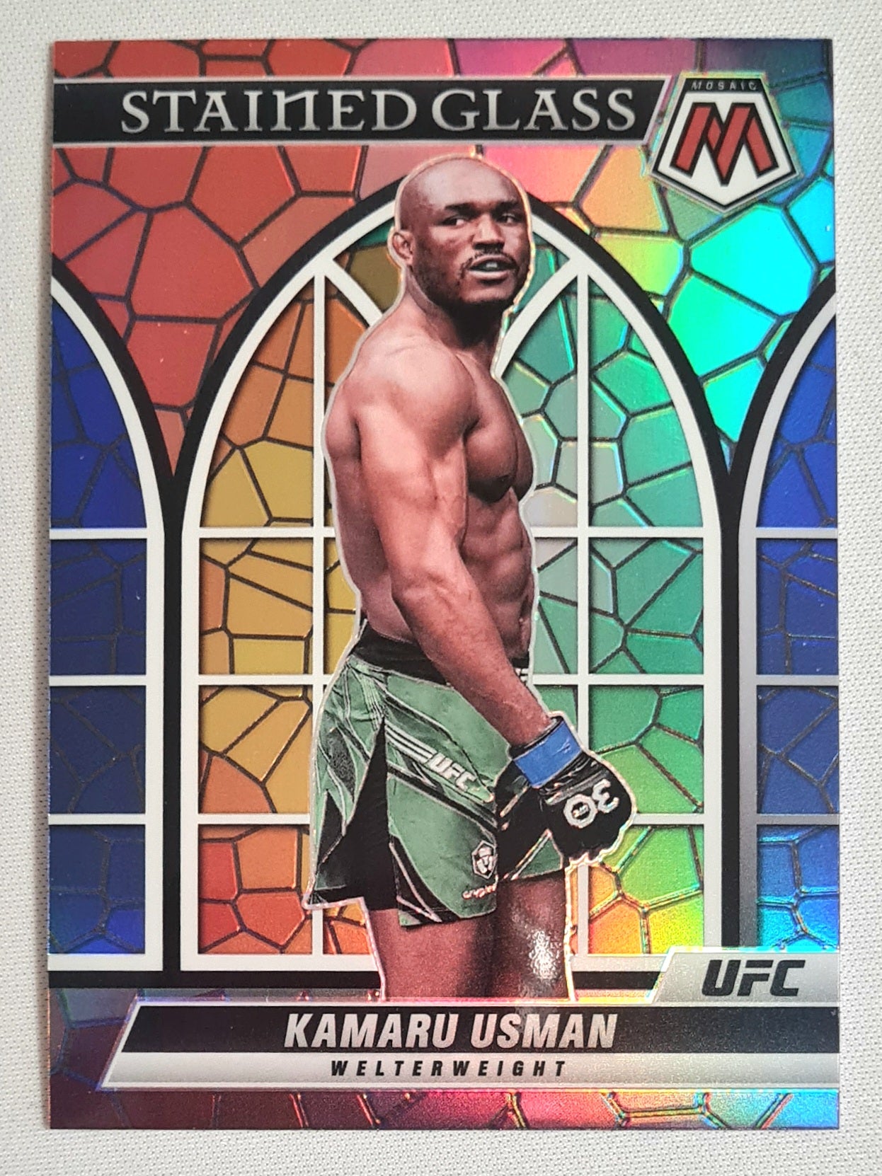 Kamaru Usman - 2023 Panini Chronicles Mosaic UFC Fighter Welterweight #17 STAINED GLASS Prizm