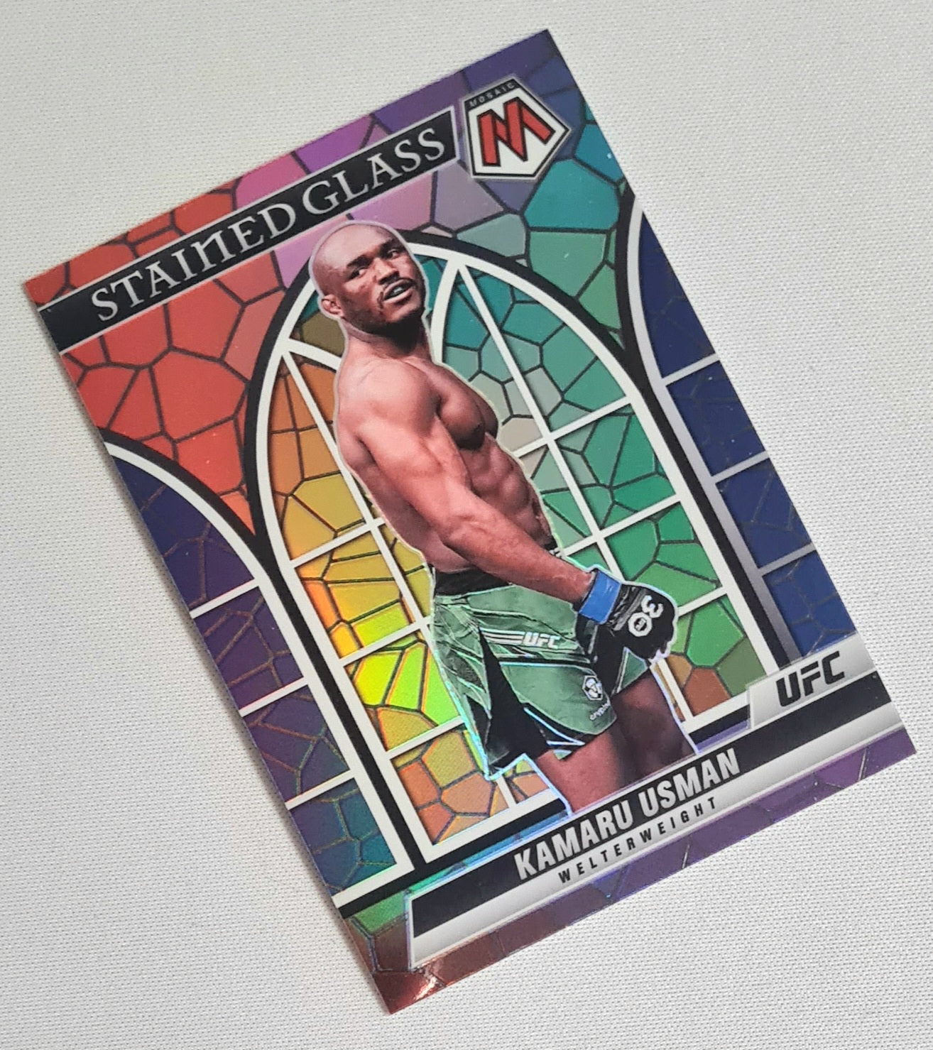 Kamaru Usman - 2023 Panini Chronicles Mosaic UFC Fighter Welterweight #17 STAINED GLASS Prizm