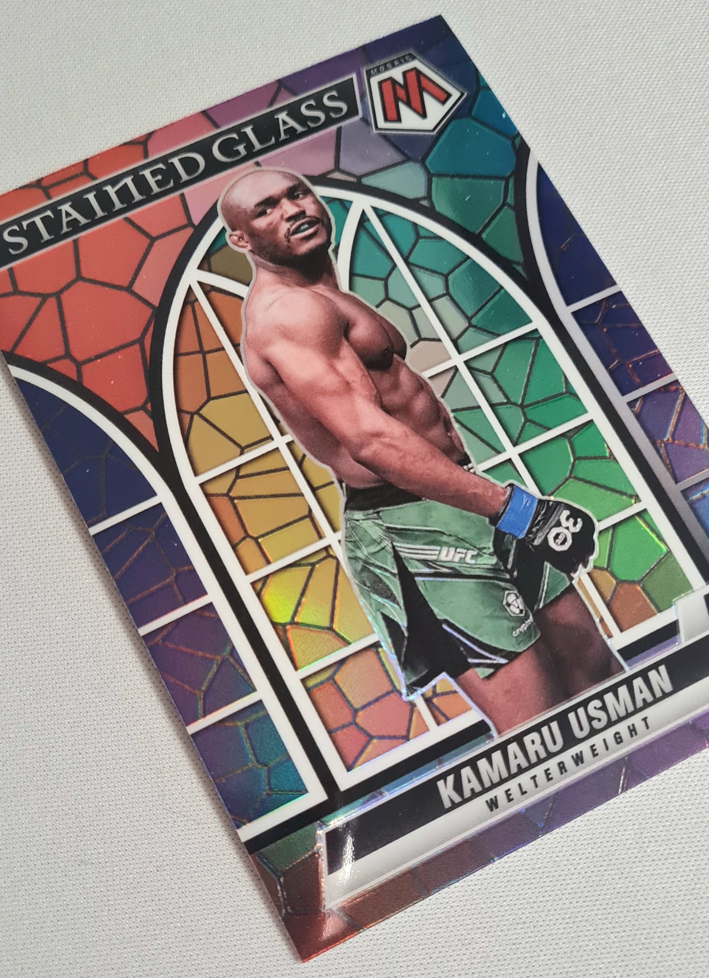Kamaru Usman - 2023 Panini Chronicles Mosaic UFC Fighter Welterweight #17 STAINED GLASS Prizm