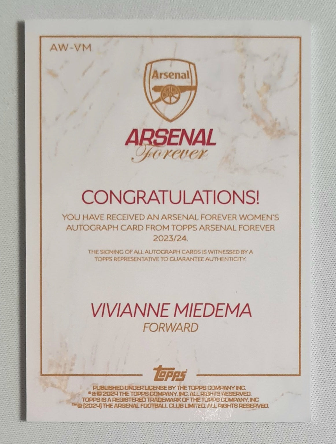 Vivianne Miedema - 2024 Topps Arsenal Forever #AW-VM /Autograph