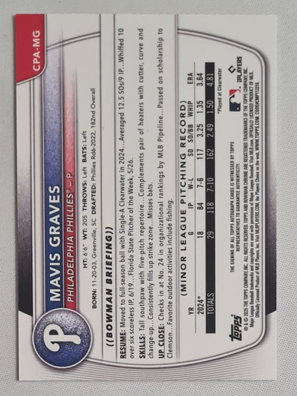 Mavis Graves - 2025 Topps 1st Bowman Chrome MLB Philadelphia Phillies #CPA-MG /Autograph