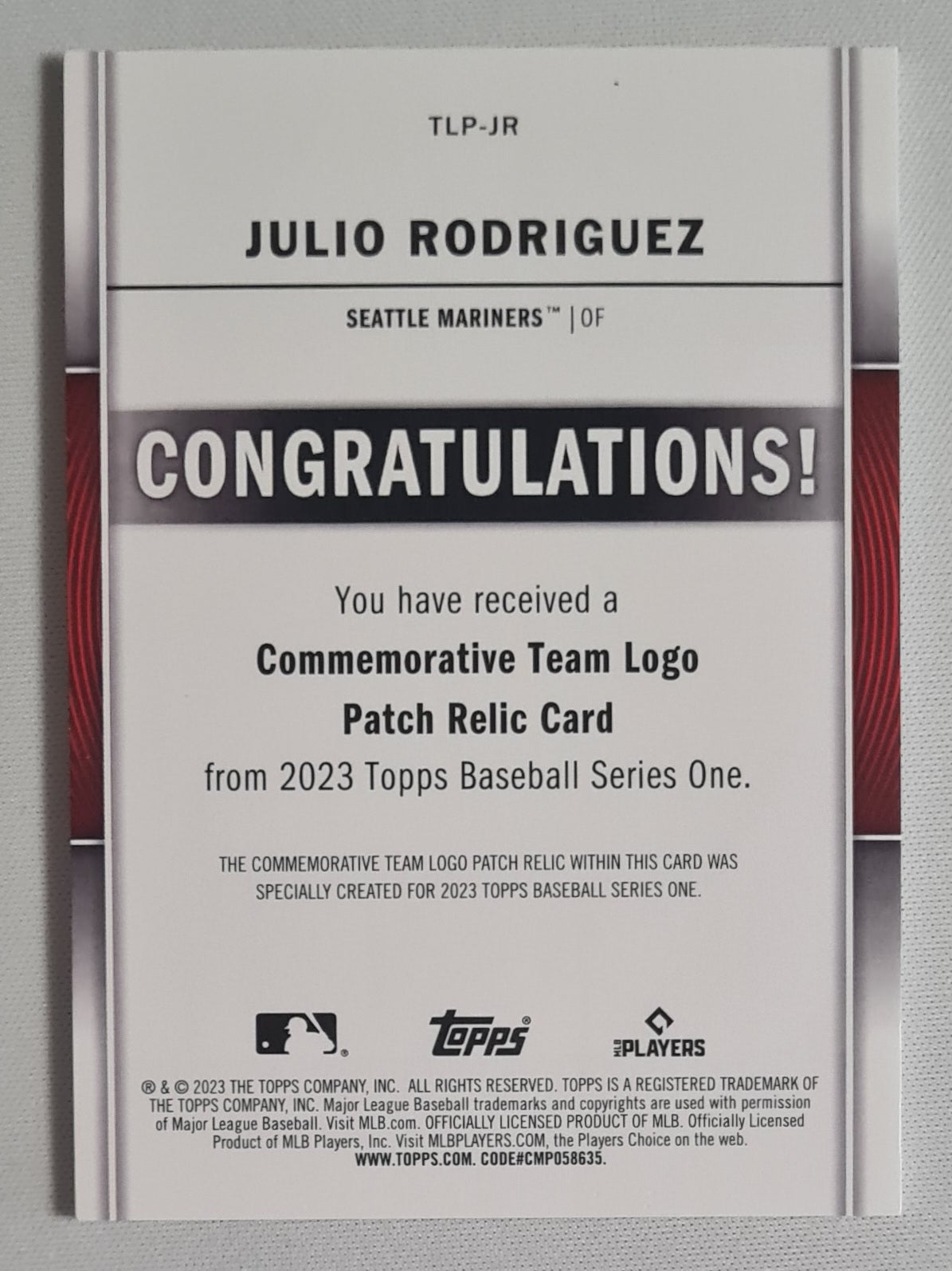 Julio Rodriguez - 2023 Topps MLB Seattle Mariners SEA #TLP-JR /Patch Relic Card