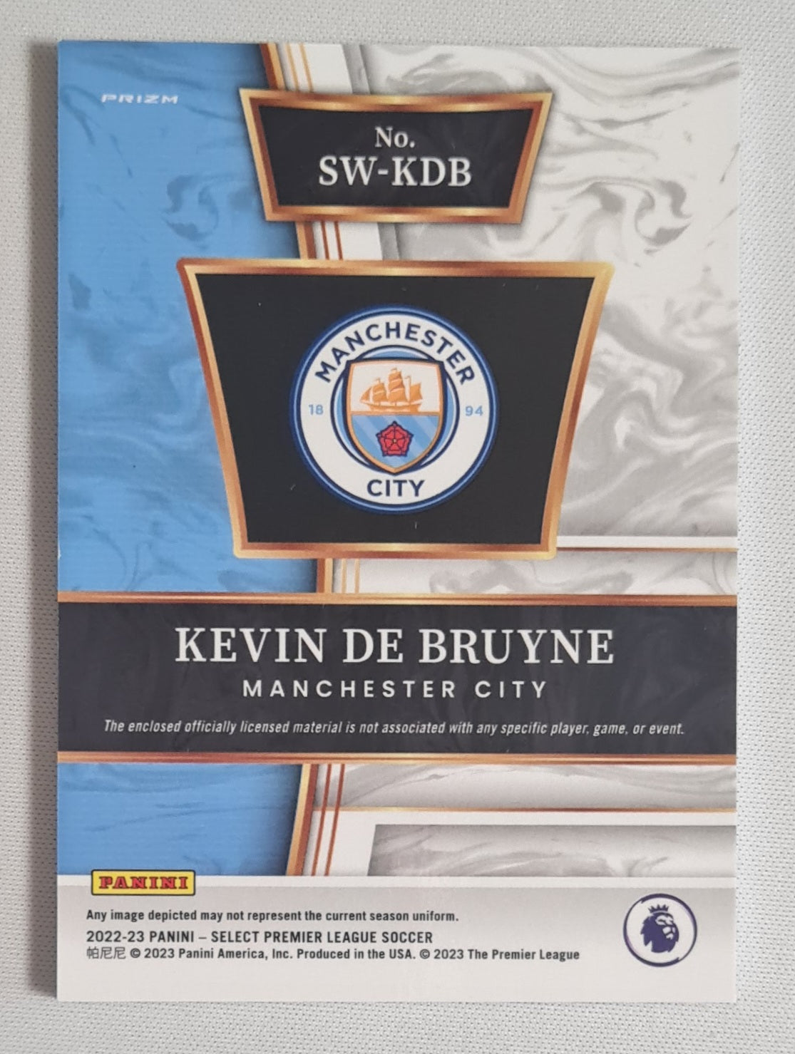 Kevin de Bruyne - 2022/23 Panini Select Prizm Premier League Soccer Manchester City #SW-KDB /Patch