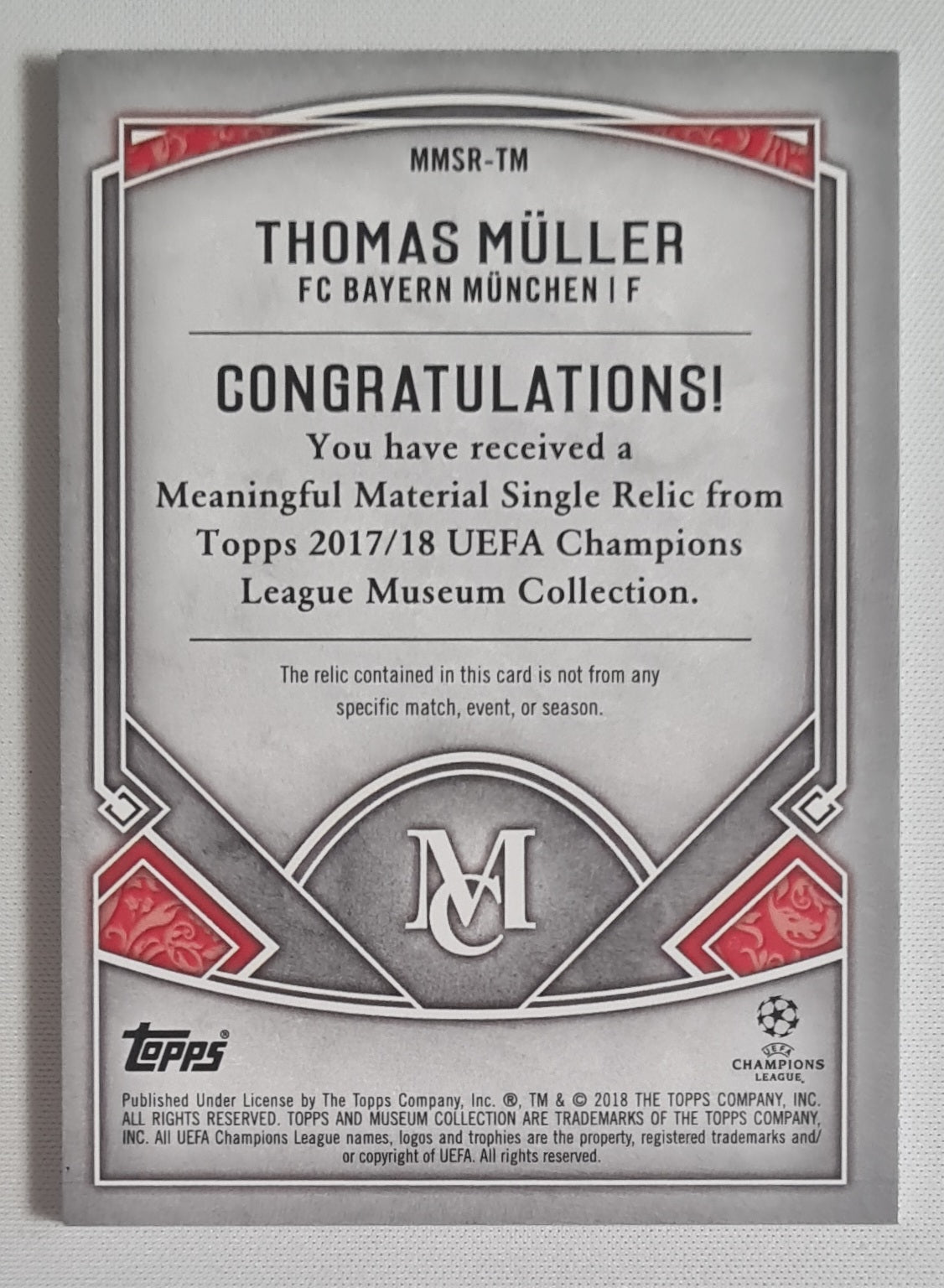 Thomas Muller - 2018 Topps Meaningful Material FC Bayern Munchen (CL) #MMSR-TM /Patch /80