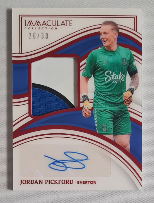 Jordan Pickford - 2023/24 Panini Immaculate Collection Soccer (Everton 1878) #MA-JP /30 /Patch /Autograph