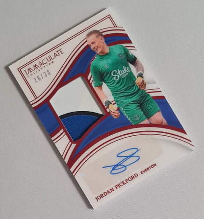 Jordan Pickford - 2023/24 Panini Immaculate Collection Soccer (Everton 1878) #MA-JP /30 /Patch /Autograph