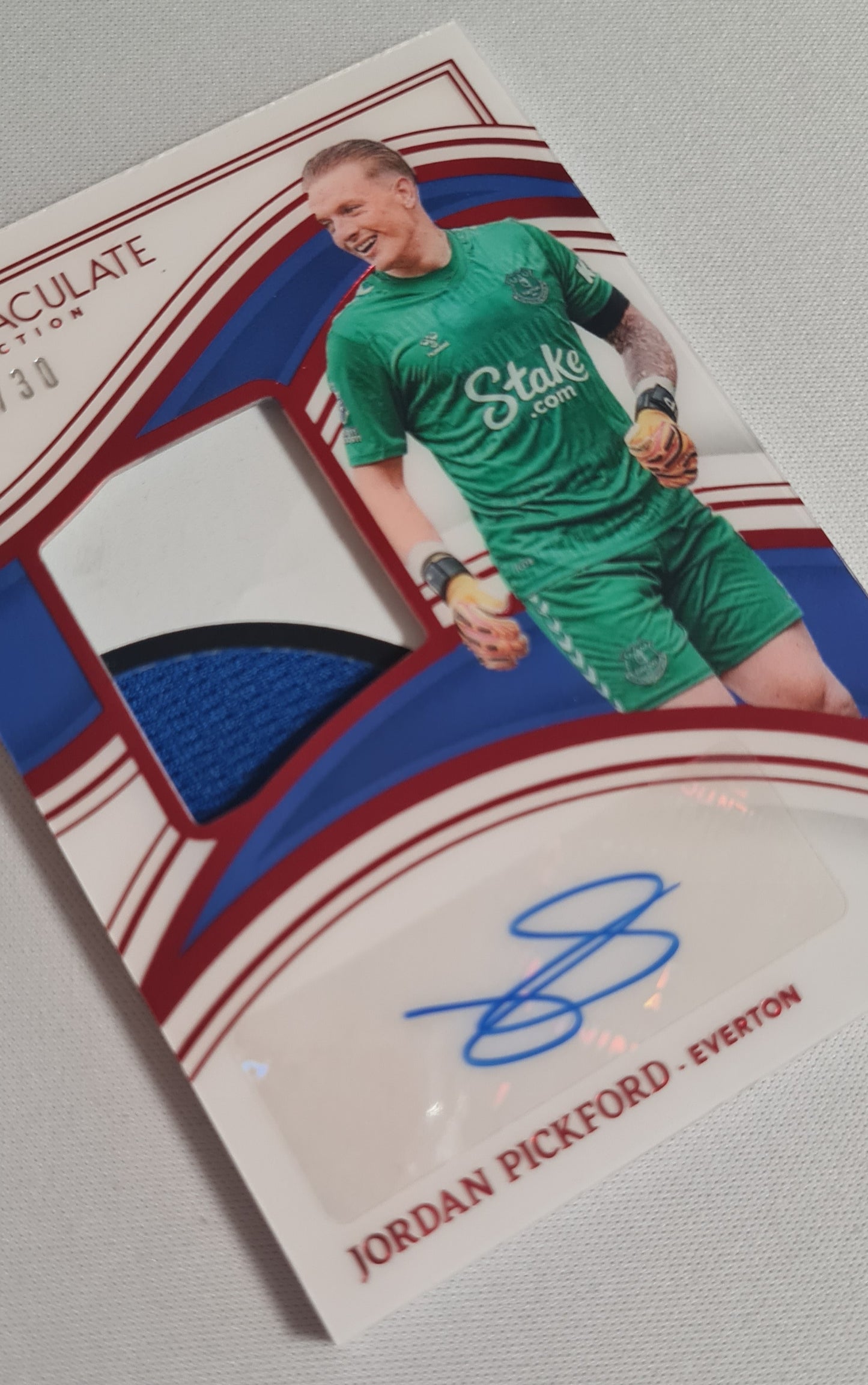 Jordan Pickford - 2023/24 Panini Immaculate Collection Soccer (Everton 1878) #MA-JP /30 /Patch /Autograph