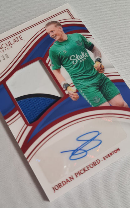 Jordan Pickford - 2023/24 Panini Immaculate Collection Soccer (Everton 1878) #MA-JP /30 /Patch /Autograph
