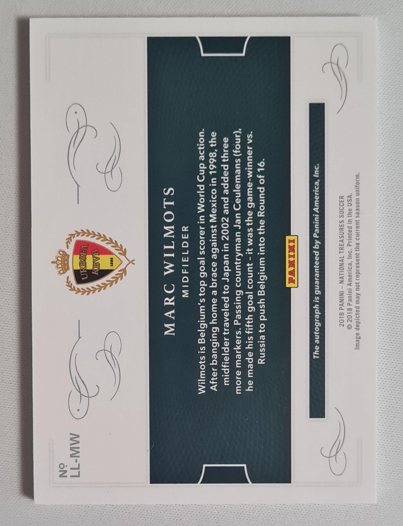 Marc Wilmots - 2018 Panini National Treasures Soccer Team Belgium Lasting Legacies #LL-MW /49 /Autograph