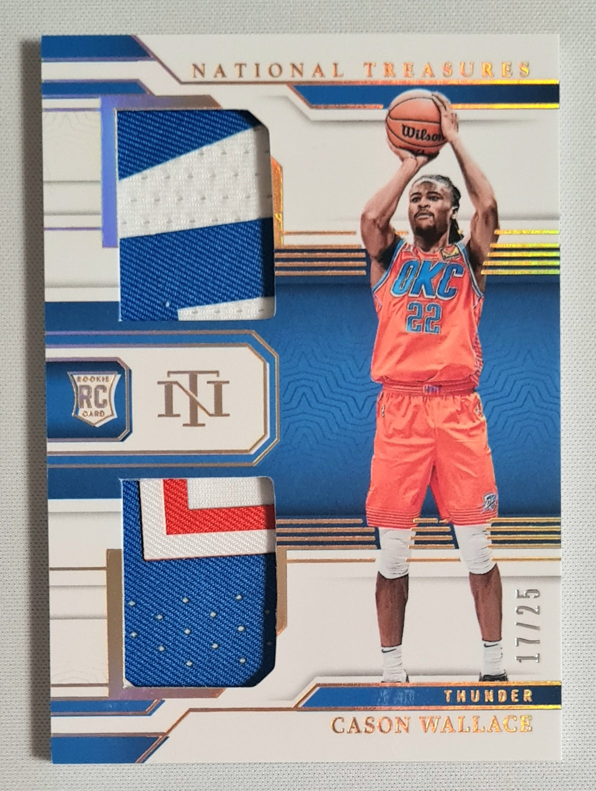 Cason Wallace - 2023/24 Panini National Treasures Basketball NBA Oklahoma City Thunder Rookie Dual Materials #RD-WAL /25 /Patch