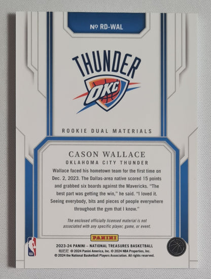 Cason Wallace - 2023/24 Panini National Treasures Basketball NBA Oklahoma City Thunder Rookie Dual Materials #RD-WAL /25 /Patch