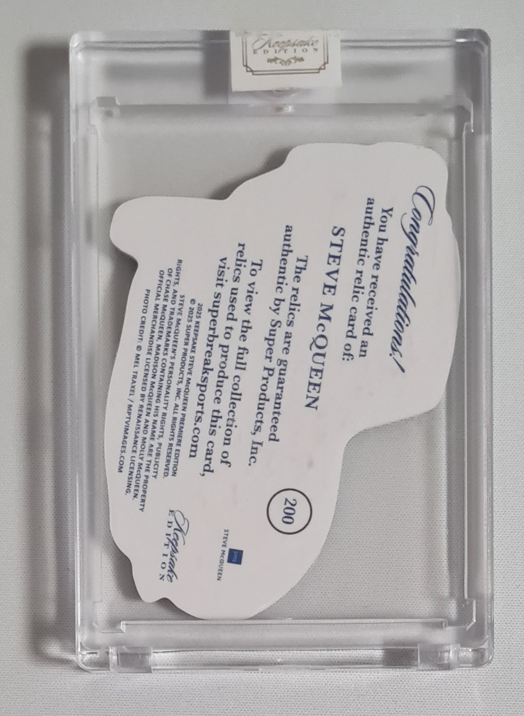Steve McQueen - 2025 Keepsake Edition #200 Die Cut /Authentic Relic