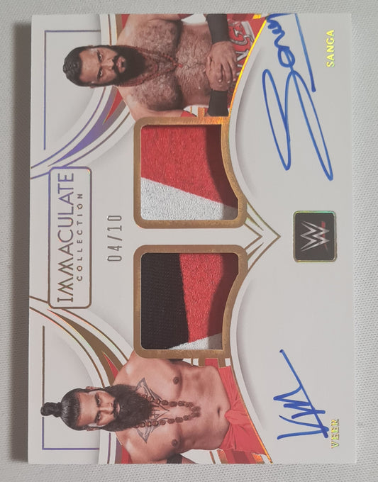 Veer & Sanga - 2023 Panini Immaculate Collection WWE Wrestling RAW #DM-VSG /10 /Patch /Dual Autograph