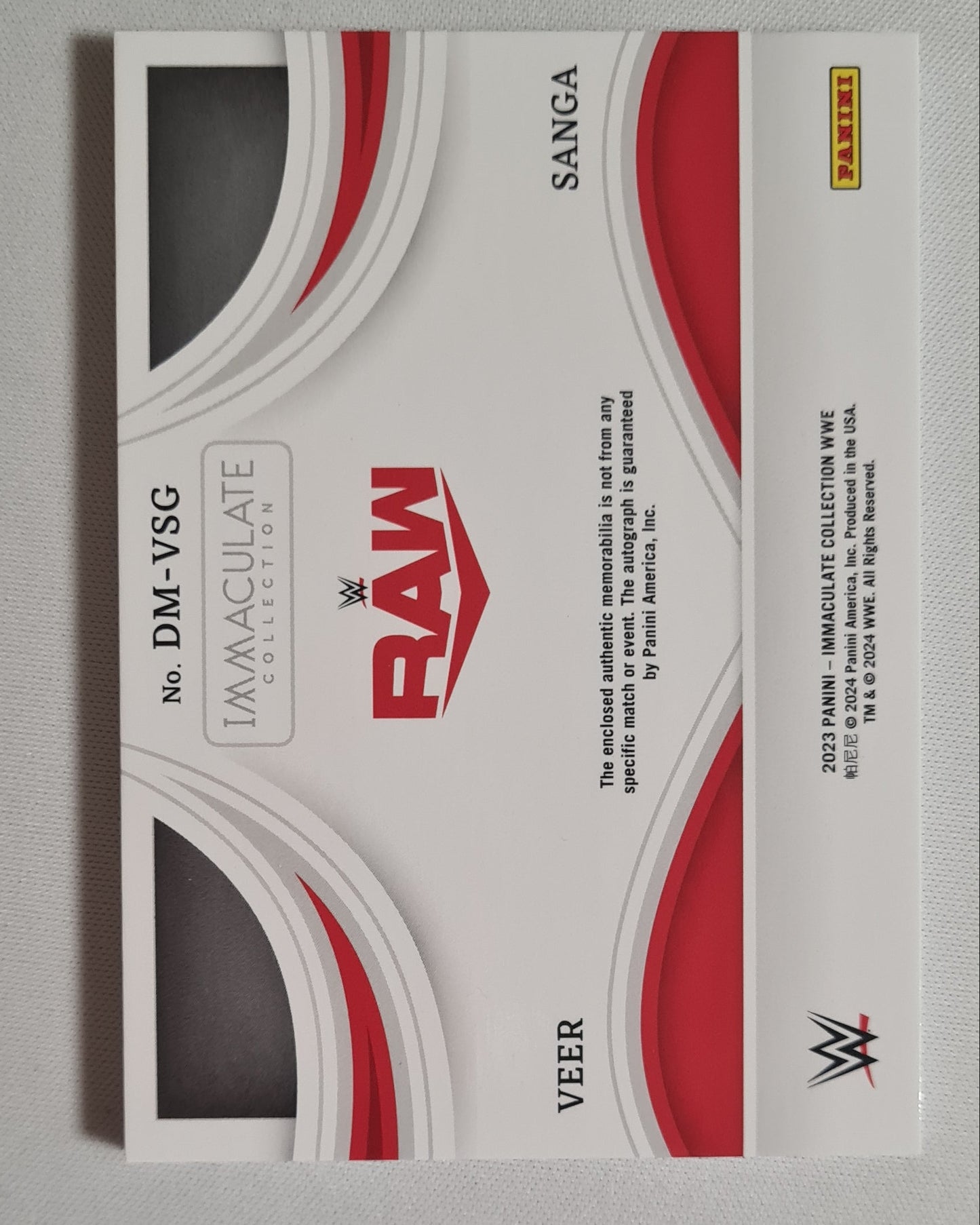 Veer & Sanga - 2023 Panini Immaculate Collection WWE Wrestling RAW #DM-VSG /10 /Patch /Dual Autograph