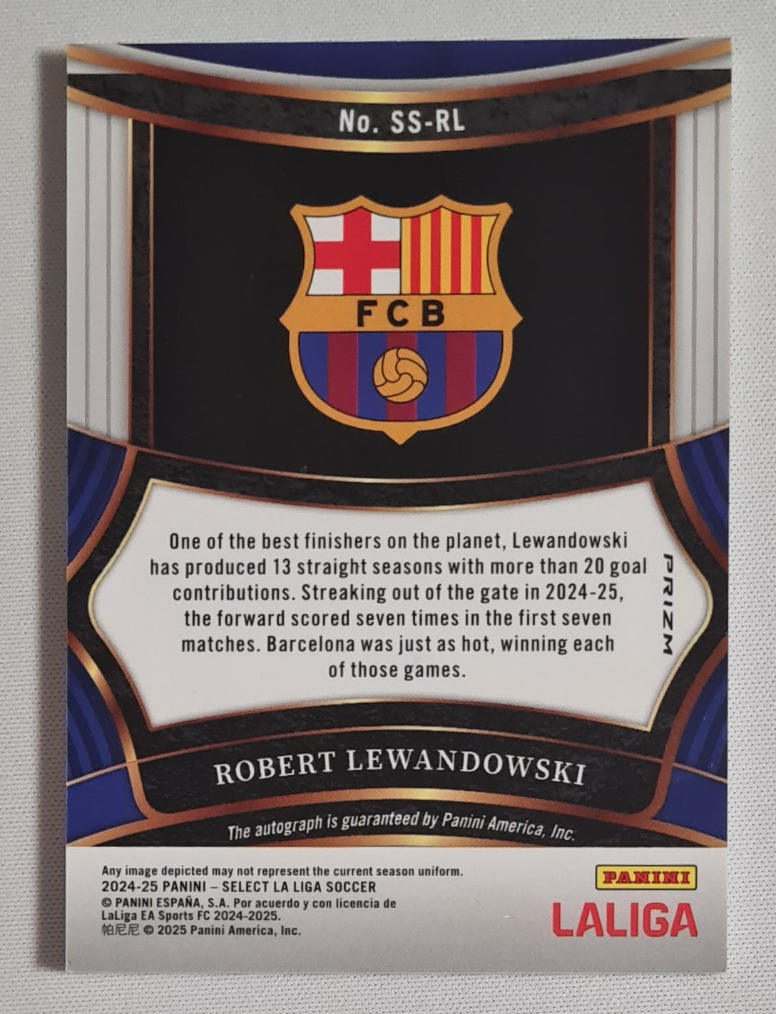 Roberto Lewandowski - 2024/25 Panini Select La Liga Soccer FC Barcelona #SS-RL Refractor /Autograph