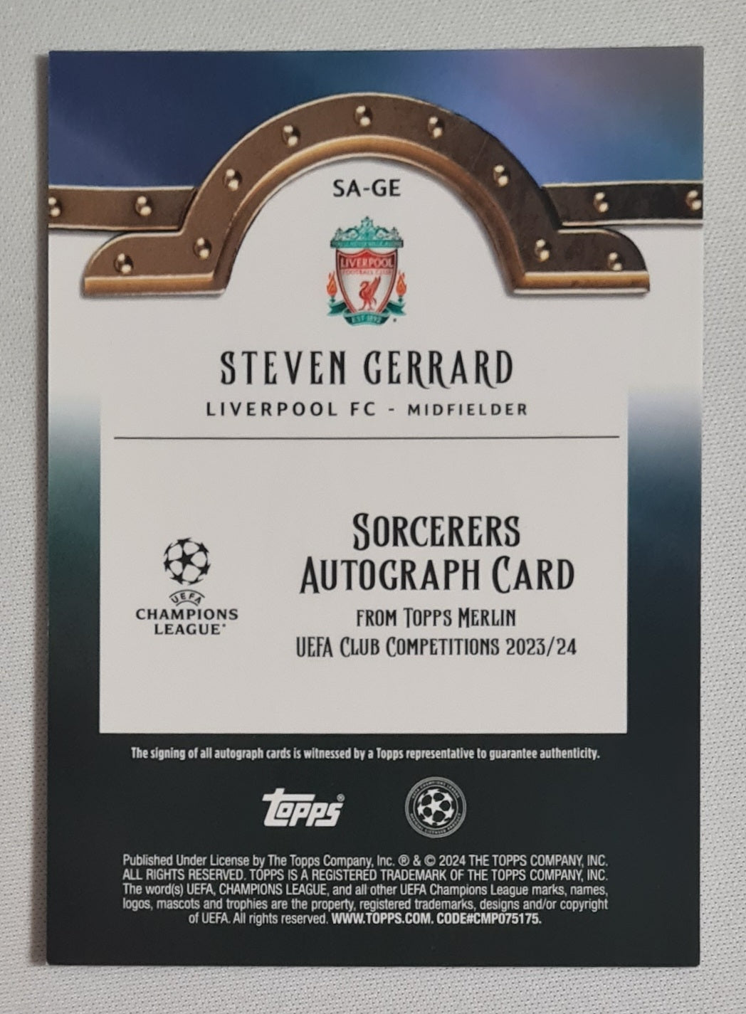 Steven Gerrard - 2024 Topps Merlin Sorcerers Liverpool FC #SA-GE /50 /Autograph