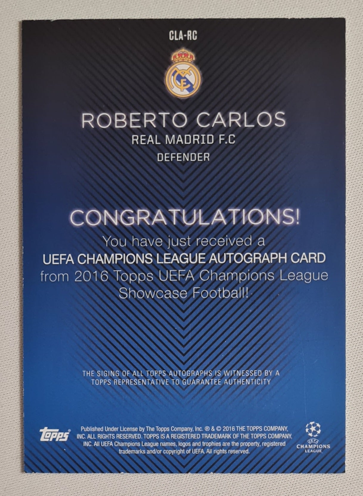 Roberto Carlos - 2016 Topps Real Madrid UEFA Champions League #CLA-RC /Autograph