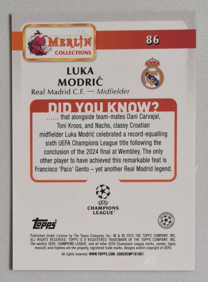 Luka Modric - 2025 Topps Merlin Collection Real Madrid C.F. (CL) #86 Atomic Refractor /10