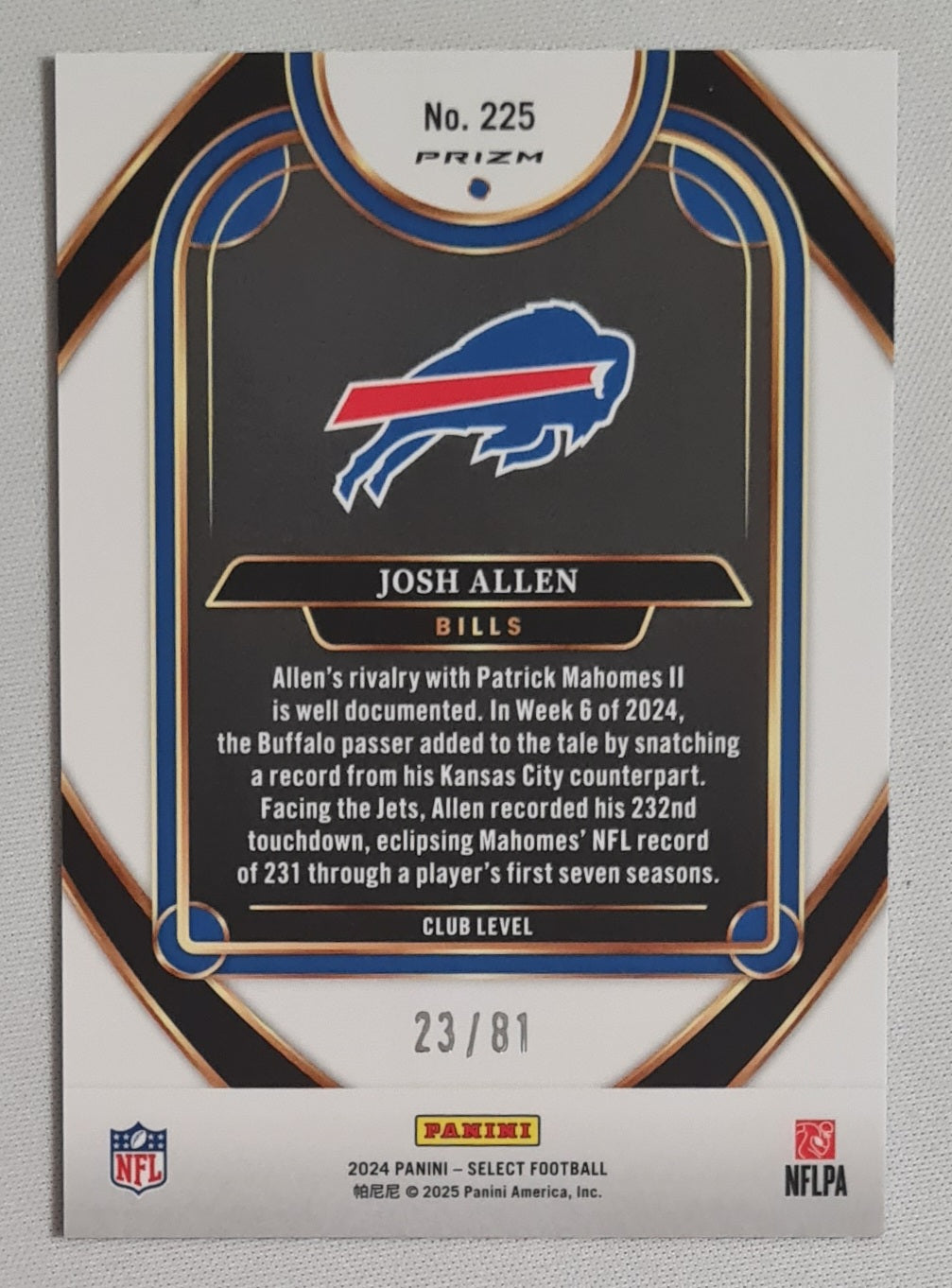 Josh Allen - 2024 Panini Select Football NFL Bills #225 Prizm Club Level /81 Dragon Scale