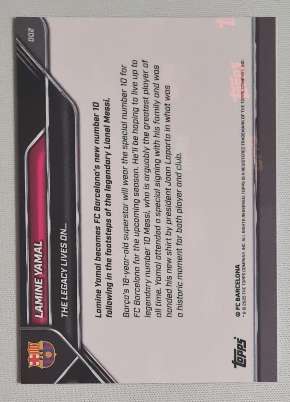 Lamine Yamal - 2025 Topps FC Barcelona "The Legacy lives on..." #002