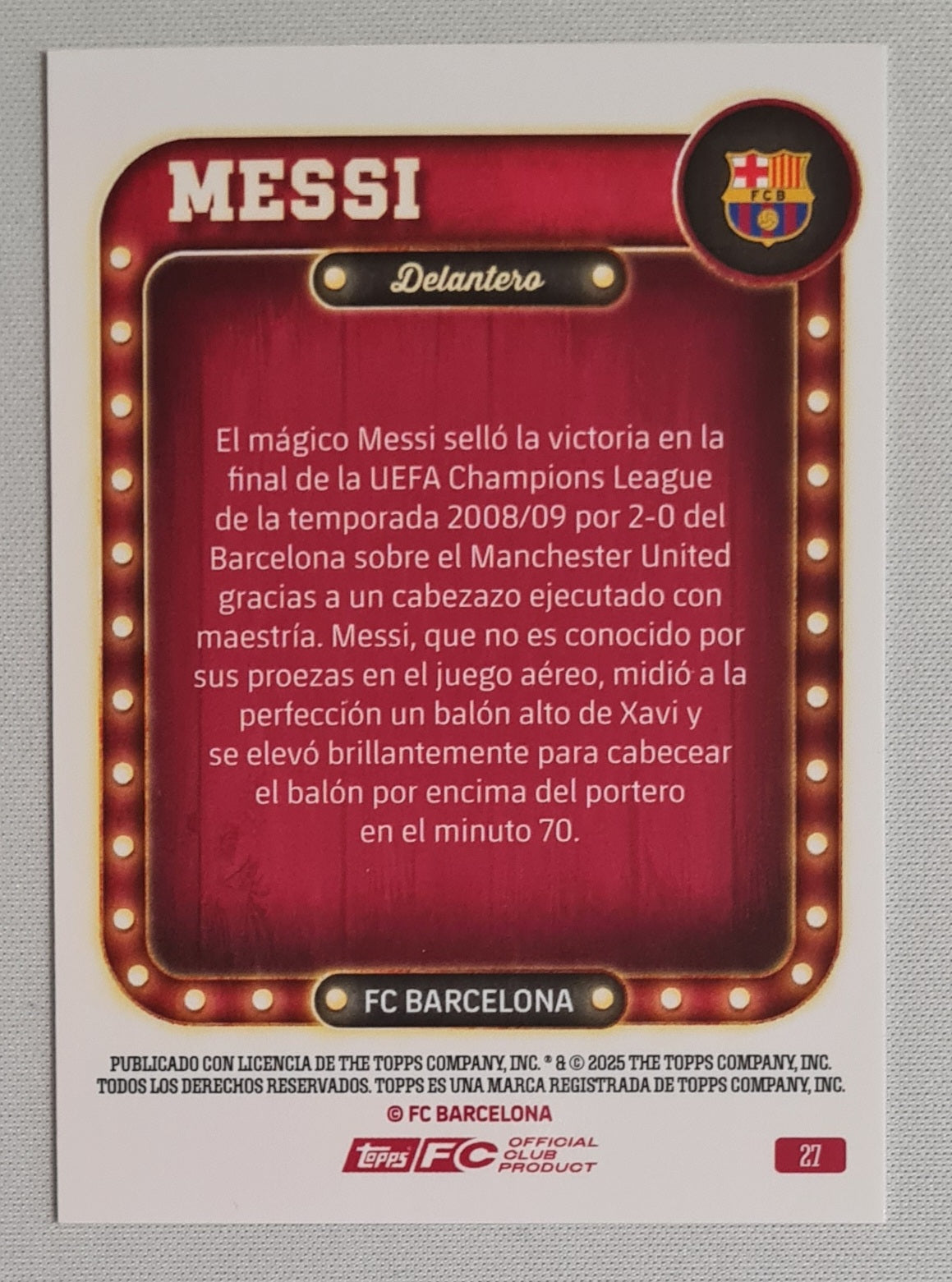 Messi - 2025 Topps FC Barcelona Delantero #27