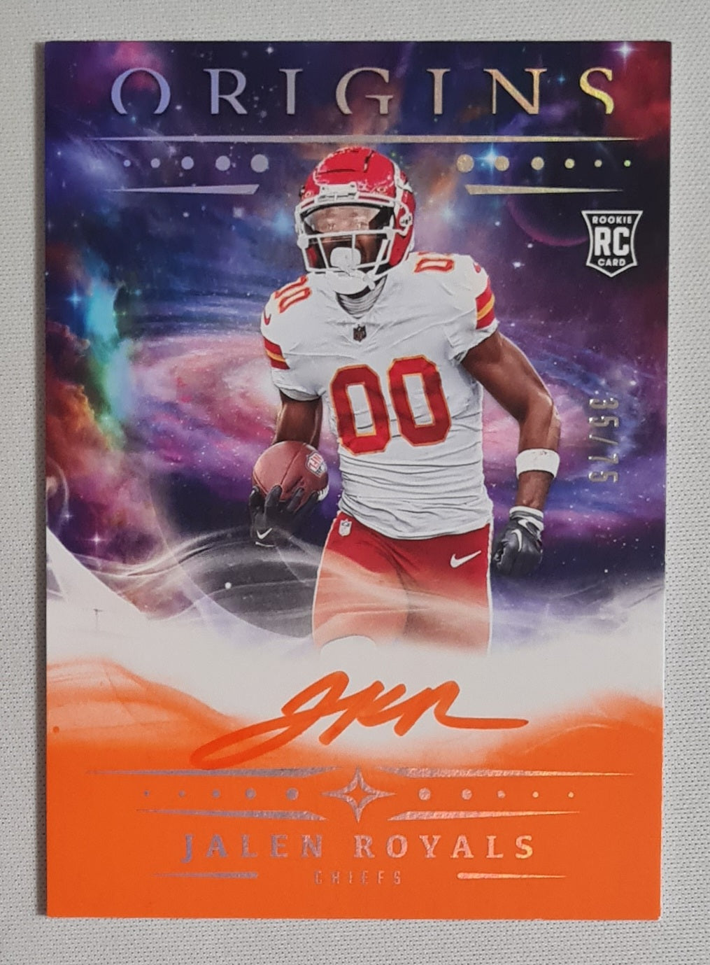 Jalen Royals - 2025 Panini Origins Football NFL Chiefs (RC) #RA-JRD /75 / on card Autograph