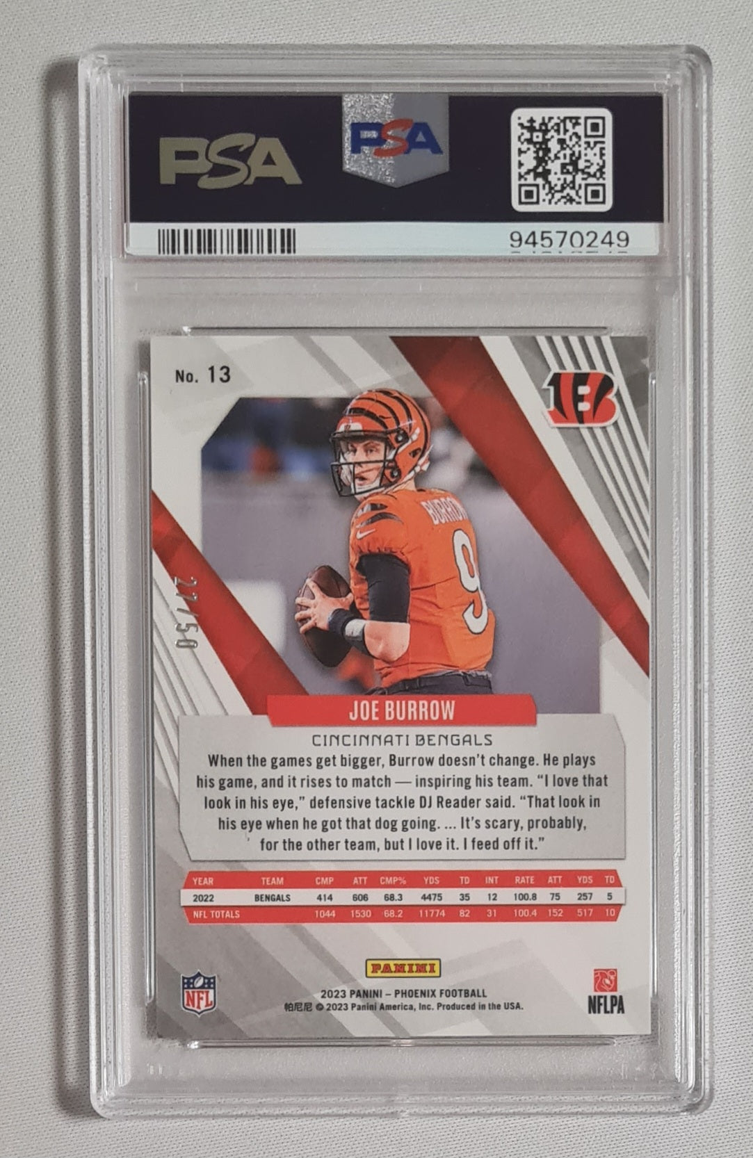 Joe Burrow - 2023 Panini Phoenix Football NFL Cincinnati Bengals #13 Fire and Ice Seismic PSA 9 MINT