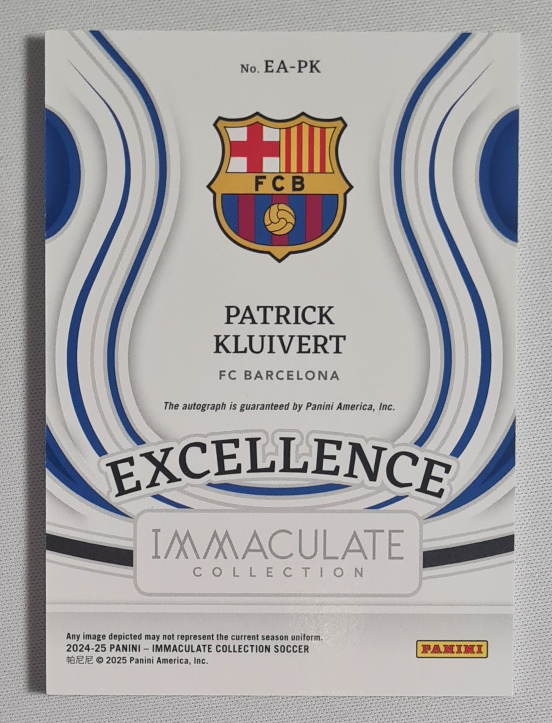 Patrick Kluivert - 2024/25 Panini Immaculate Collection Soccer FC Barcelona Excellence #EA-PK /18 /Auto Rare!