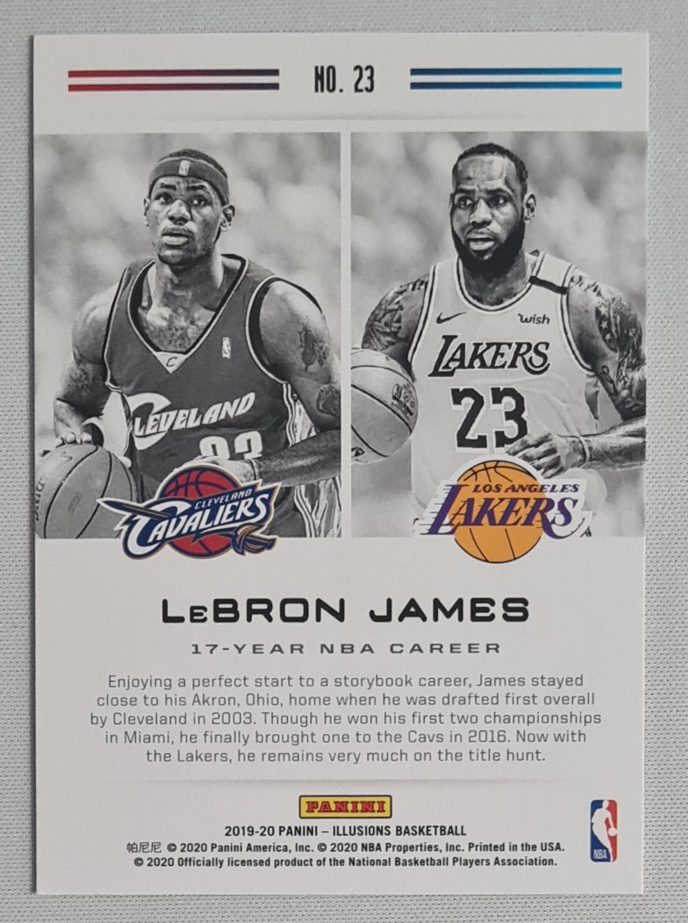 Lebron James - 2019/20 Panini Illusions Basketball Career Lineage NBA Caveliers/Lakers #23