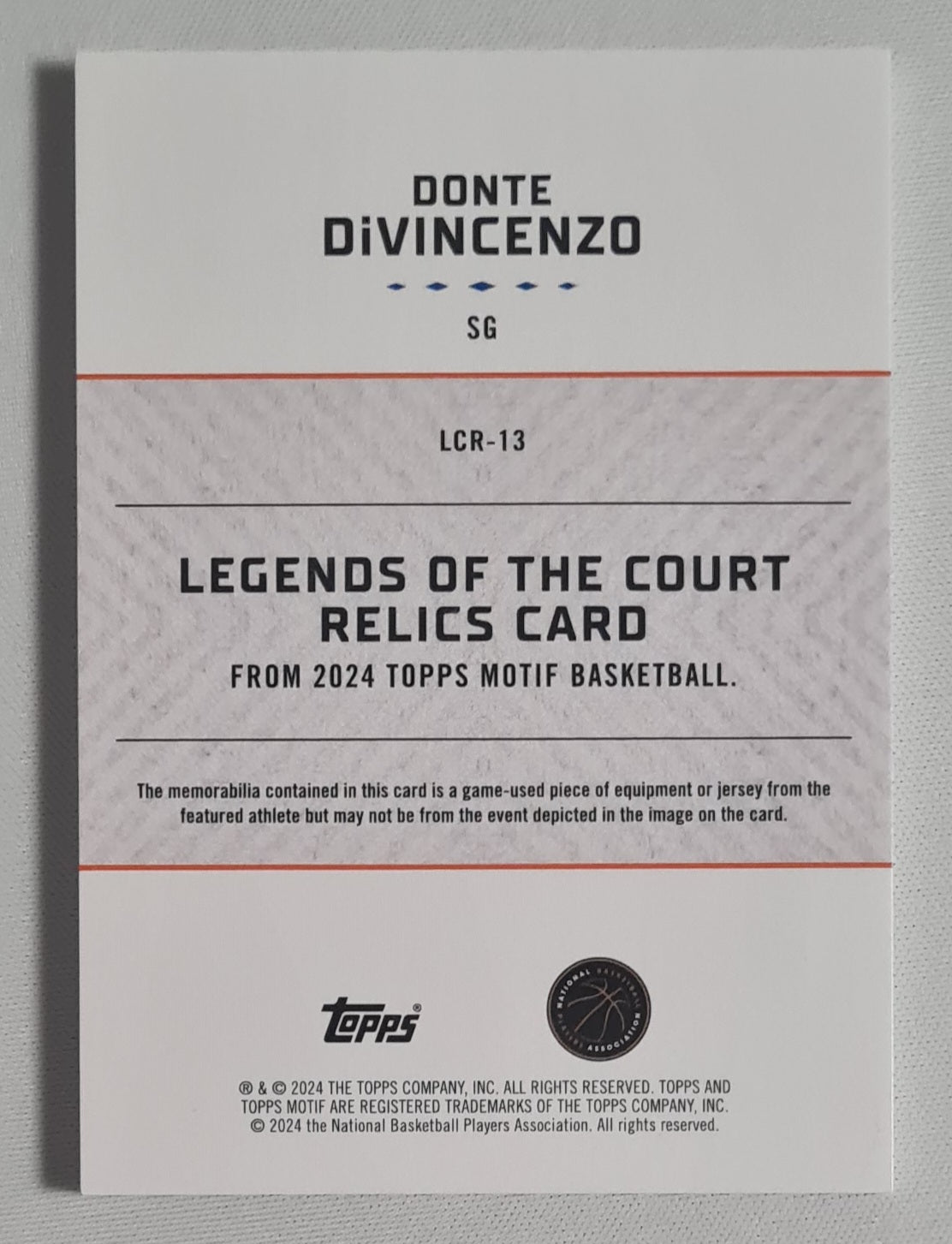 Donte DiVincenzo - 2024 Topps Motif NBA Basketball Legends of the Court #SG/LCR-13 /Game Worn Memorabilia /25