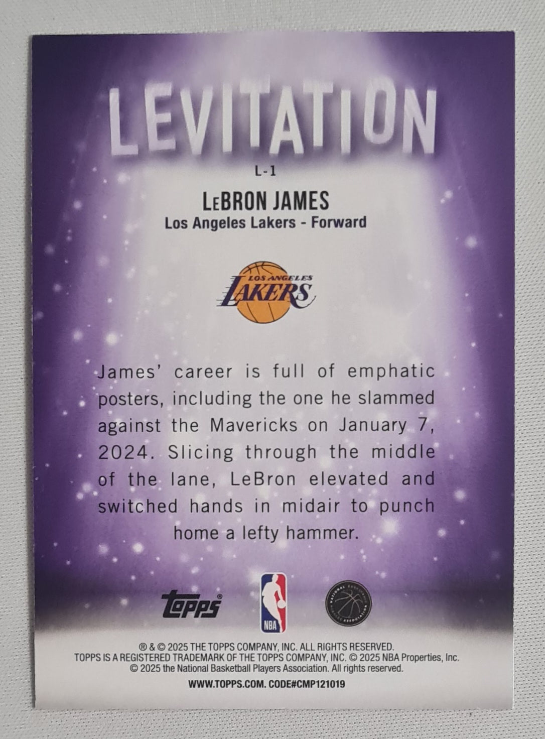 Lebron James - 2025 Topps Levitation NBA BAsketball LA Lakers #L-1 Refractor