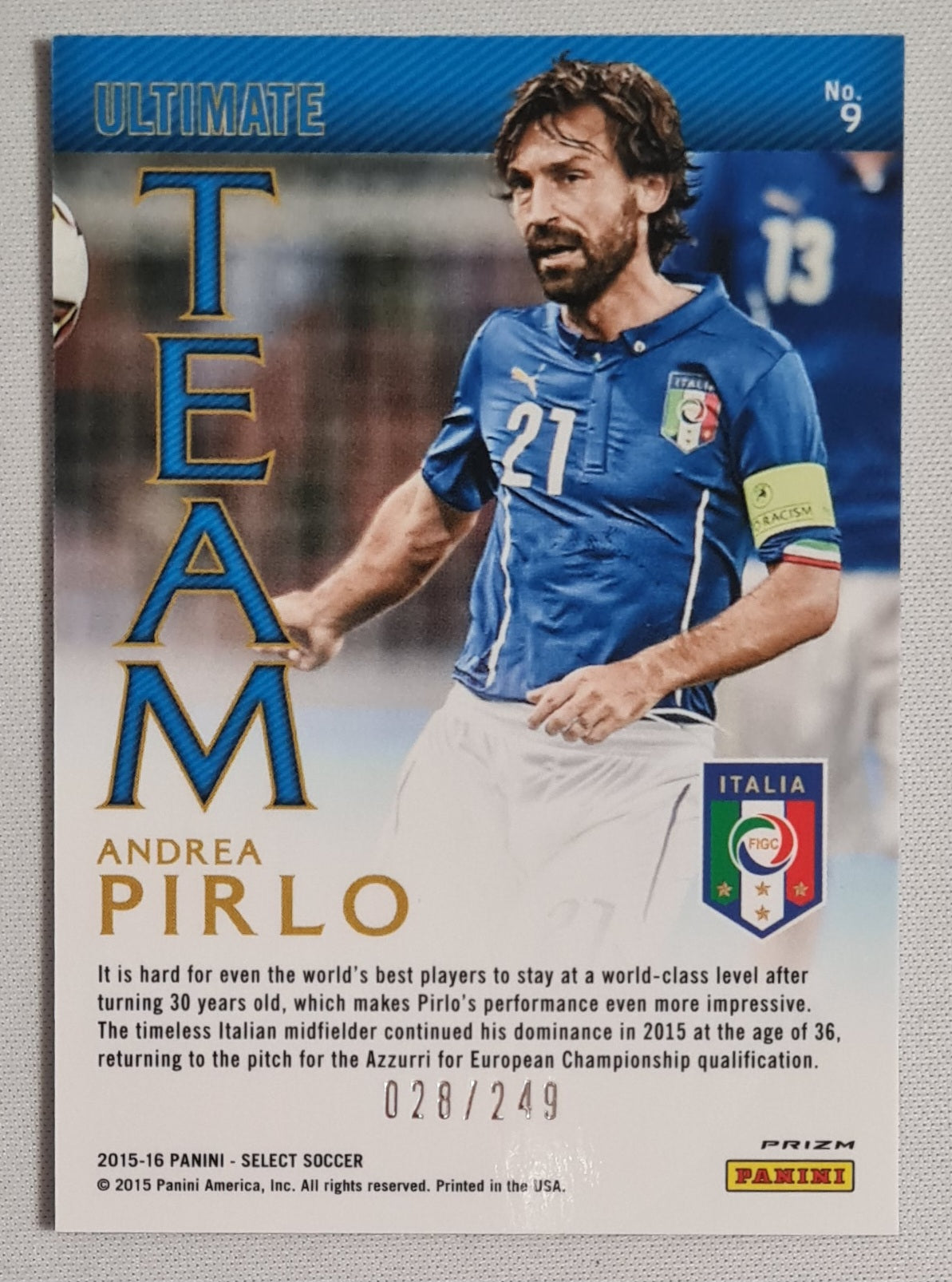 Andrea Pirlo - 2015/26 Panini Select Soccer Ultimate Team Italia #9 Camo Refractor /249