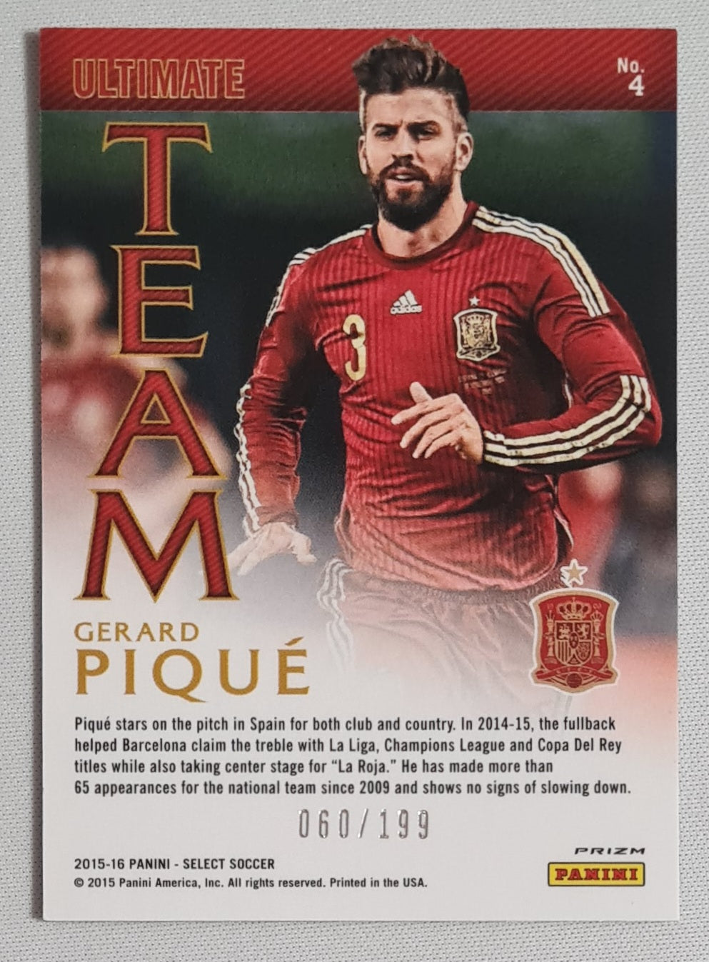 Gerard Pique - 2015/26 Panini Select Soccer Ultimate Team Italia #9 Red Refractor /199
