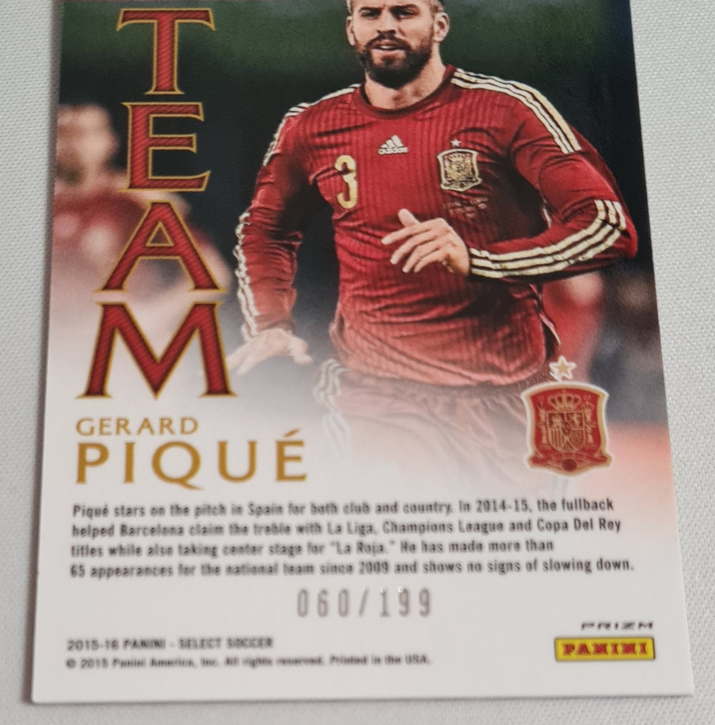 Gerard Pique - 2015/26 Panini Select Soccer Ultimate Team Italia #9 Red Refractor /199