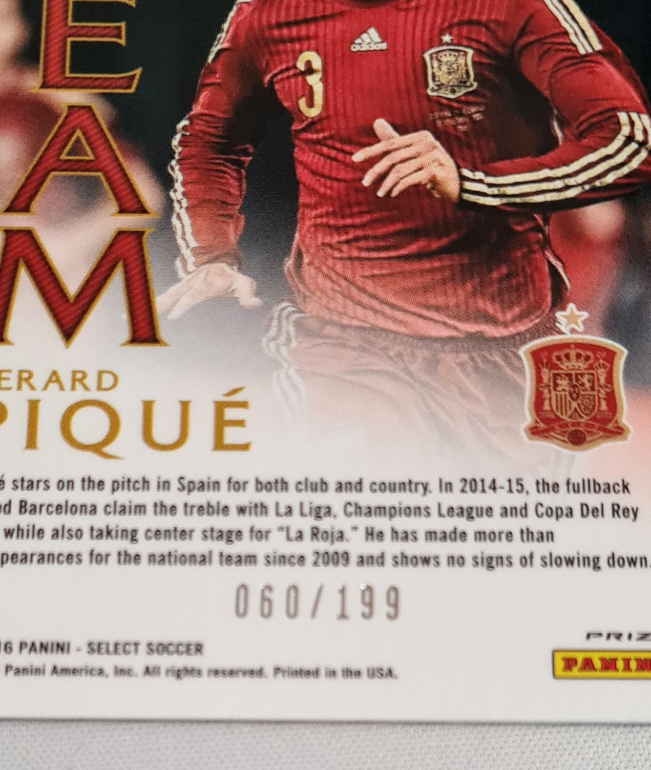 Gerard Pique - 2015/26 Panini Select Soccer Ultimate Team Italia #9 Red Refractor /199