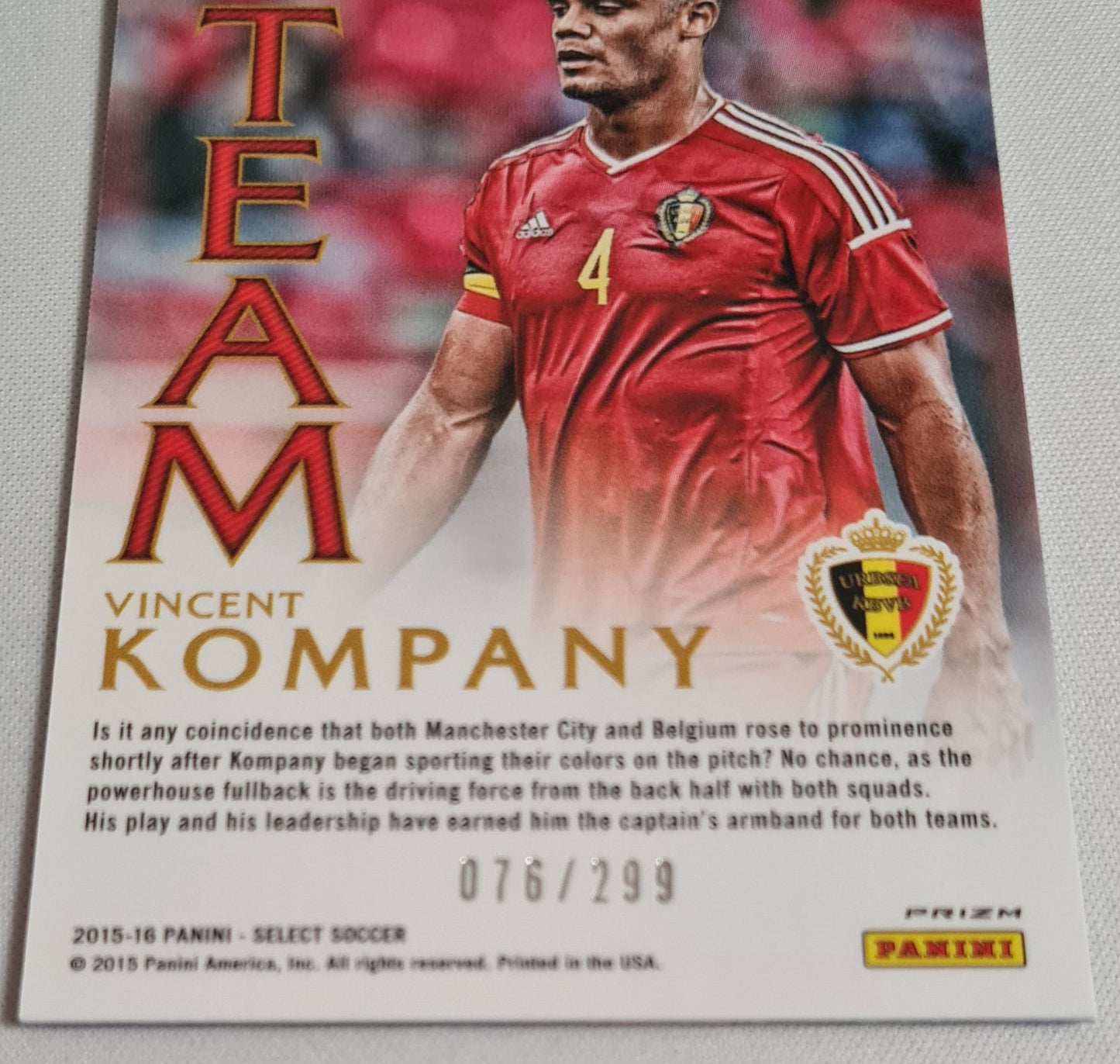 Vincent kompany - 2015/26 Panini Select Soccer Ultimate Team Italia #9 Blue Refractor /299