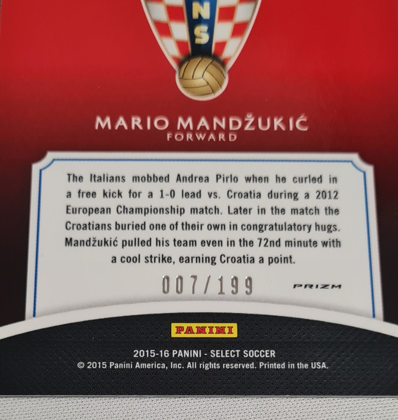 Mario Mandzukic - 2015/16 Panini Select Soccer EQUALIZER National Team Croatia #7 /199