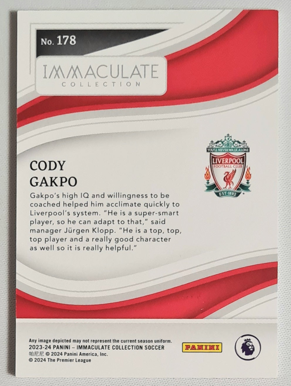 Cody Gakpo - 2023/24 Panini Immaculate Collections Soccer FC Liverpool #178 /40