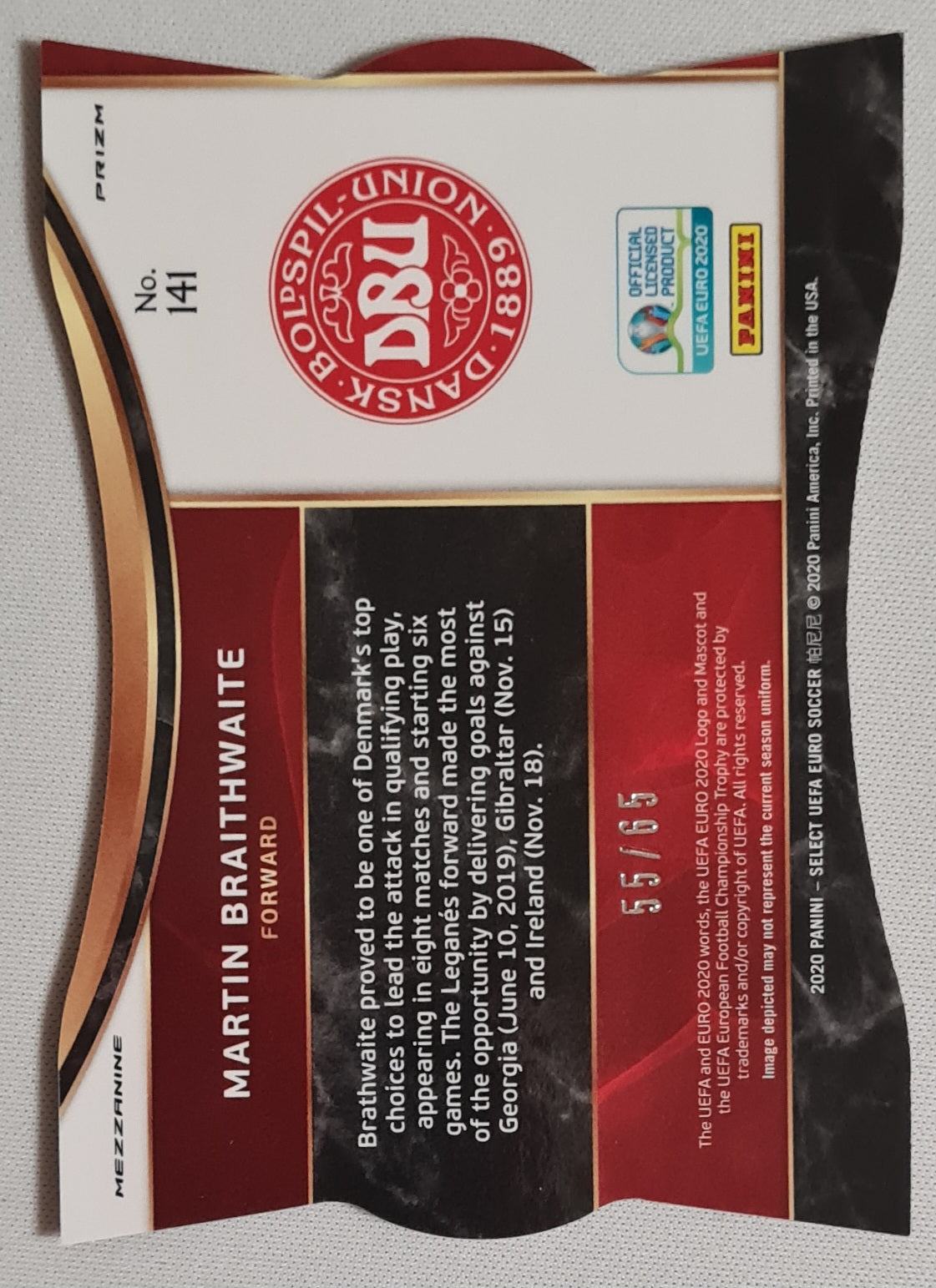 Martin Braithwaite - 2020 Panini Select UEFA Euro Soccer National Team Denmark (RC) #141 Mezzanine /65